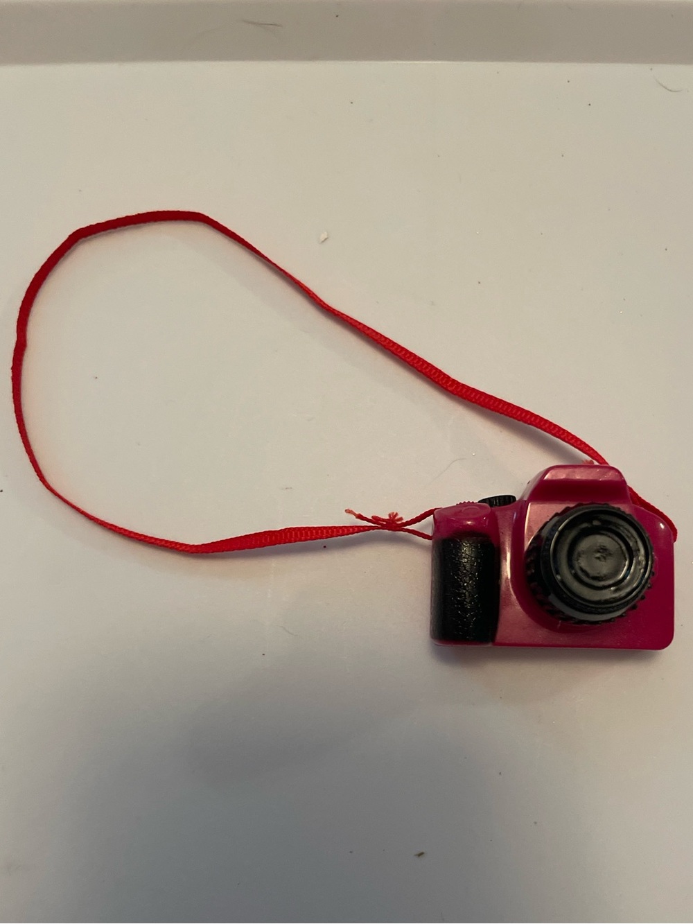 Doll camera accessory Pink Mini Toy Camera Necklace with Red Strap